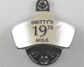 Personalized Bottle Opener - Golfer Gift - Beer Opener - Gift for Him - Wall Mount Bottle Opener - Stainless Steel Opener with Capcatcher