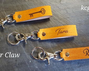 Personalized Leather Key chain - 3rd Anniversary - Engraved Name, Monogram, GPS, Wedding Date - Custom Text -Leather Keychain for Women