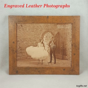 Regalo per il terzo anniversario di matrimonio, fotografia in pelle incisa in VERA PELLE - Regalo per anniversario in pelle, foto di nozze, terzo anniversario
