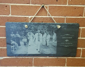 Engraved Photo Slate Tray, Personalized Slate Cheese Board, Wedding Photo, Personalized Wedding Board, Serving Tray, Anniversary Gift