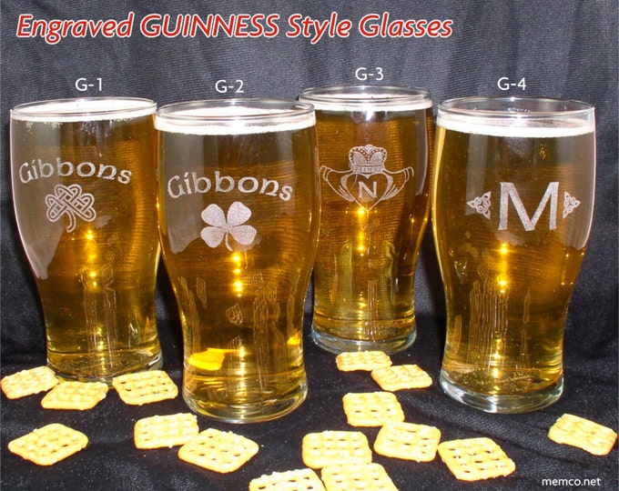 Set of 4 Engraved Guinness Style Beer Glasses Personalized Etsy