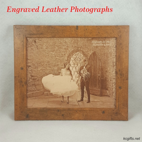 Engraved Leather Photo - 3rd Anniversary Gift - Third Anniversary Gift - Wedding Photograph - Leather Anniversary - Engagement Photo