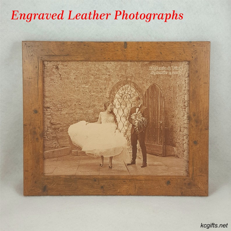 Engraved Leather Photo 3rd Anniversary Gift Third Anniversary Gift Wedding Photograph Leather Anniversary Engagement Photo image 1