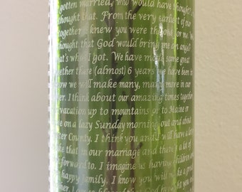 Engraved Wine Bottle with your wedding vows - 15th Anniversary Gift - Glass Anniversary - Wedding Gift - Flower Vase -  Personalized Gift