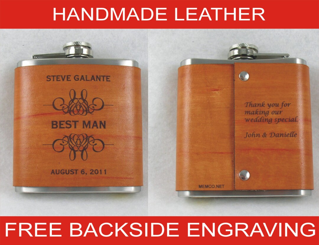 Set of 4 Groomsmen Flasks Handmade Leather Flask Personalized Flask ...