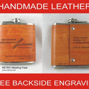 Set of 8 Groomsmen Gifts Handmade Leather Flasks Personalized Flask with FREE Backside Engraving image 1