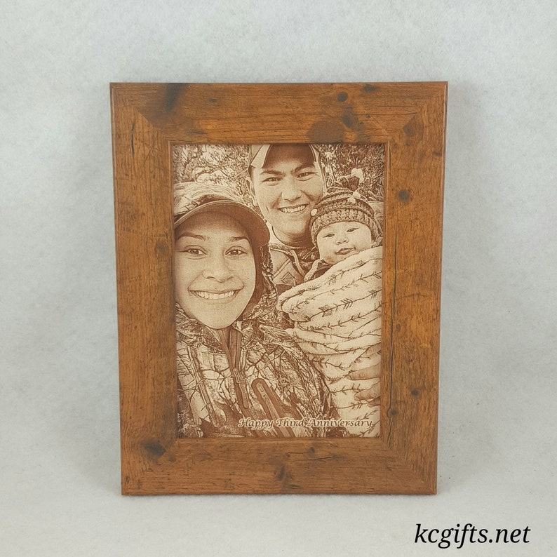 Engraved Leather Photo 3rd Anniversary Gift Third Anniversary Gift Wedding Photograph Leather Anniversary Engagement Photo image 6