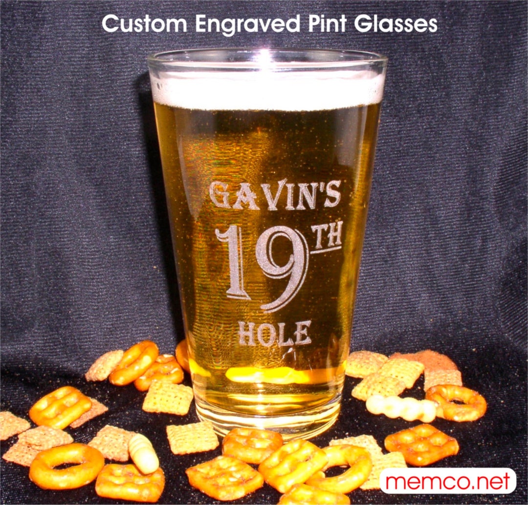 Golf Gift Personalized Pint Glass Beer Glass Golfer Glass 19th Hole