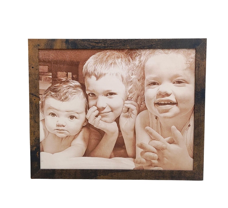 Photograph engraved into leather for a 3rd and 9th anniversary gift.
