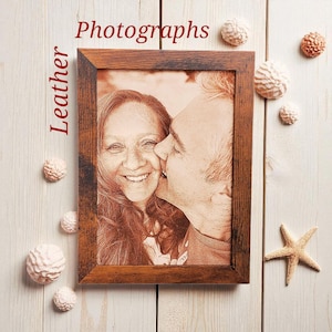 3rd or 9th Anniversary Gift, Leather Photograph Engraved in REAL LEATHER - Leather Anniversary Gift, Wedding Photo, Third Anniversary