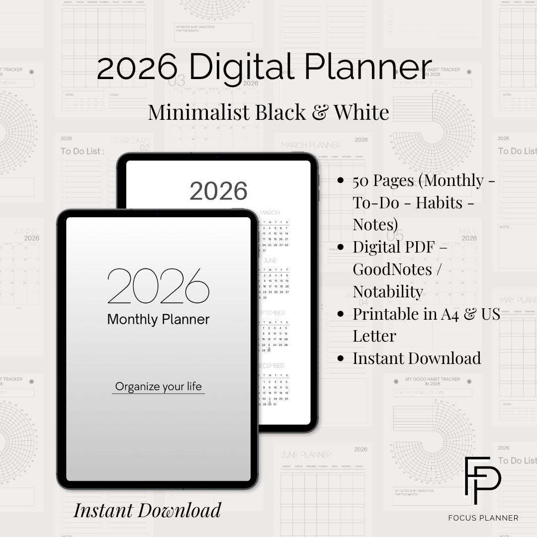 Planner 2026 | Minimalist Printable | Digital PDF - Etsy Canada