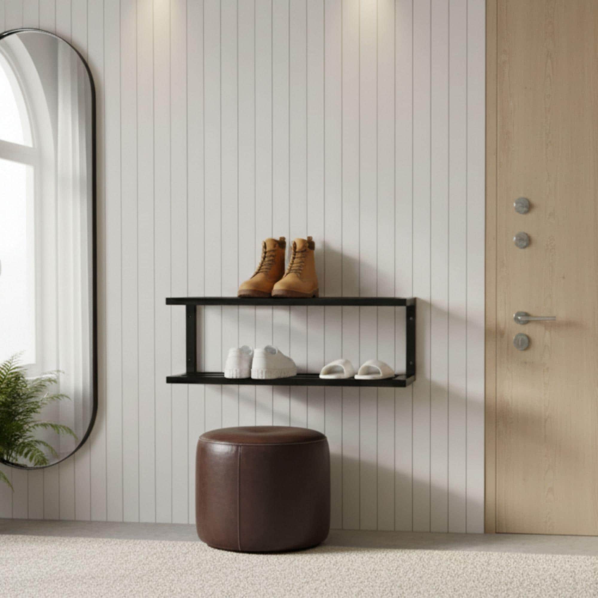 Zapatero de pared: Estantería moderna para recibidor, organizador minimalista.