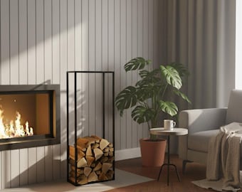 Modern Metal Firewood Rack, Minimalist Log Holder, Indoor Wood Storage Stand