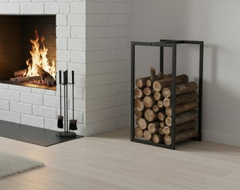 Leñero moderno para chimenea de interior, de acero minimalista, 61 x 30 x 30 cm