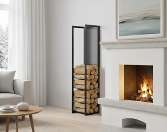Metal Firewood Rack – Modern Vertical Log Holder for Fireplace