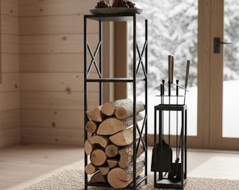 Modern Metal Firewood Rack – Indoor Fireplace Log Holder, Tall Firewood Storage Stand