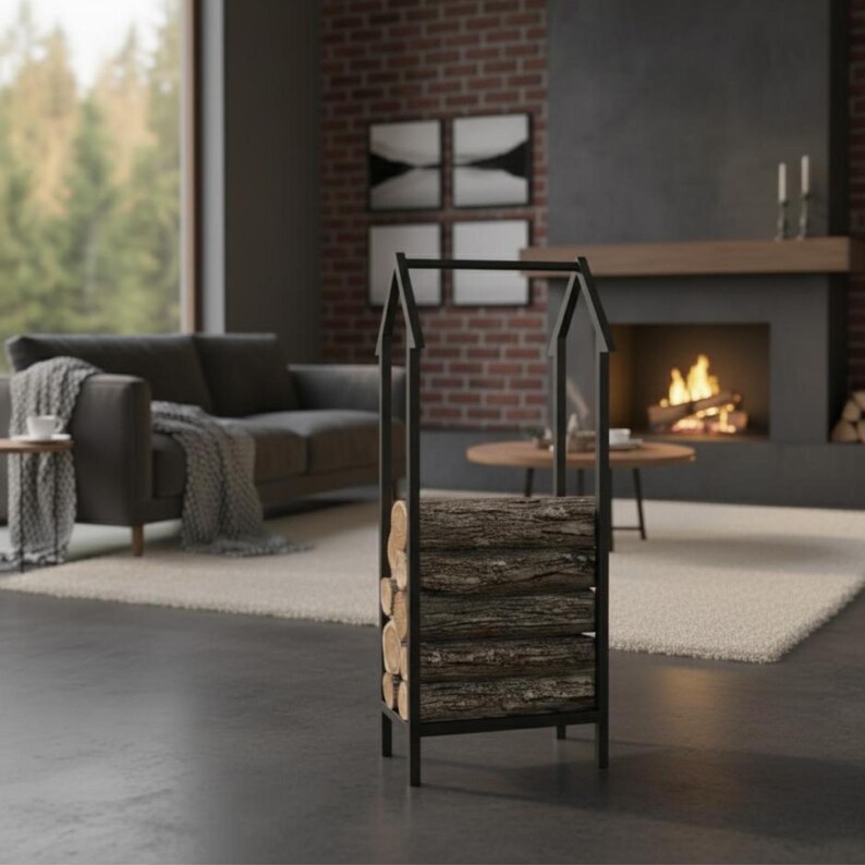Stylish Log Rack Stylish Tall Metal Firewood Rack – Indoor Log Holder for Living Room ...
