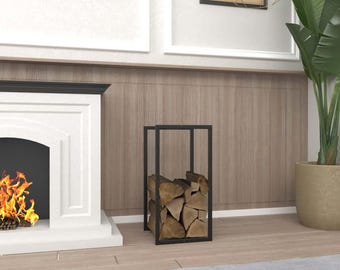 Minimalist Firewood Rack – Modern Indoor Outdoor Log Holder | Metal Fireplace Wood Storage Stand