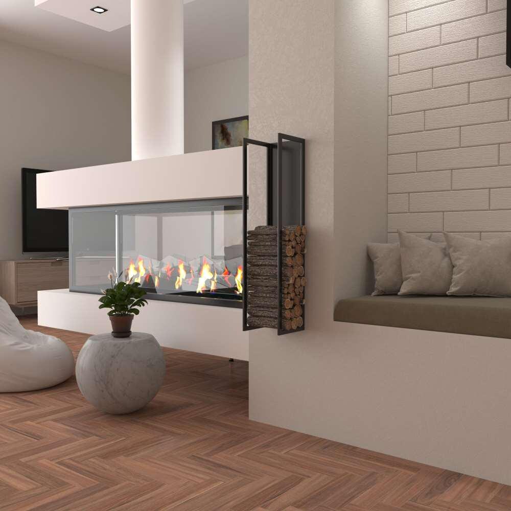 Range-bûches mural : porte-bûches en métal moderne - Rangement intérieur