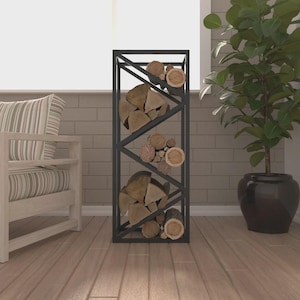 Modern Vertical Firewood Rack – Steel Log Holder for Fireplace Black/White/Gold Space-Saving Wood Storage Stand