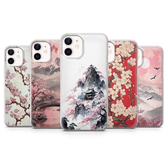 Japanese Phone Case Pink Sakura Cover for iPhone 17Pro, 16, 15, 14, 13, 12, Samsung S25, S24, S23FE, S22, A16, A56, Pixel 10, 9