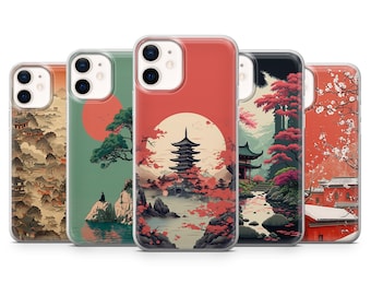 Capa de celular japonesa com design estético para iPhone 17 Pro, 16, 15, 14, 13, 12, Samsung S25, S24, S23 FE, S22, A16, A56, Pixel 10, 9.