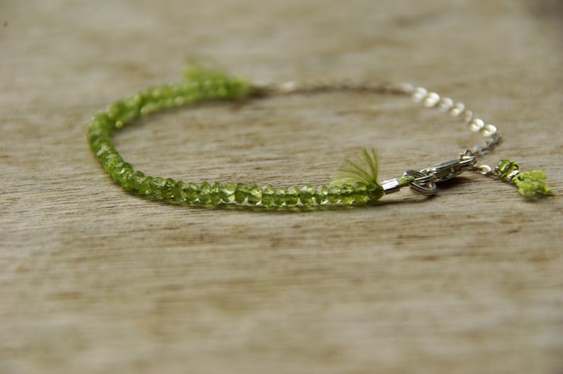 Genuine Peridot Bracelet 925 Silver Chain Handmade Beaded Gemstones Jewelry Delicate Dainty Bracelet Green Bracelet October Birthstone