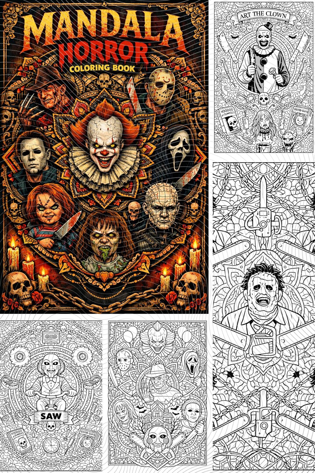 Horror Drawing Patterns Adult Colouring Book - Horror Colouring Book - Horror Mandala Patterns ...
