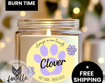 Custom Pet Remembrance Candle, Memorial Gift For Dog or Cat Owner