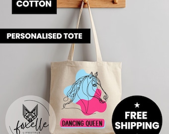 Personalized Horse Line Art Cotton Canvas Tote Bag: Horse Mom Gift