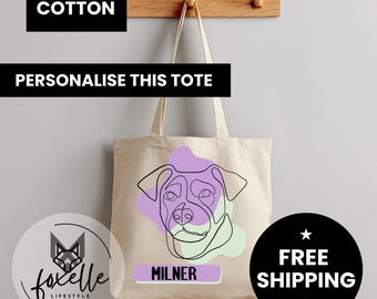 Custom Cotton Tote Bag for Dog Lovers: Modern Dog Line Art, Pet Owner Gift