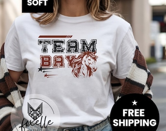 Team Bay, Bay Horse College Style Equestrian T-shirt: Gift for Horse Riders and Horse Lovers