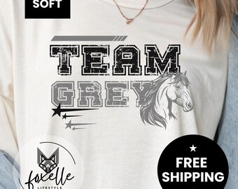Team Grey, College Style Equestrian T-shirt: For Horse Riders and Horse Lovers