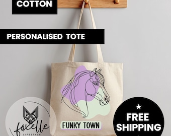 Bolsa de lona de algodão com estampa personalizada de cavalo em estilo moderno: presente para dono de cavalo