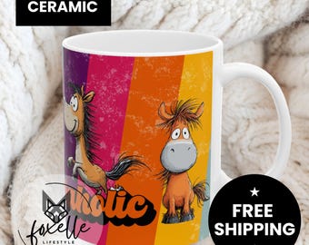 Horseaholic Cartoon Horses Ceramic Mug | Funny Horse Gift For A Horse Rider