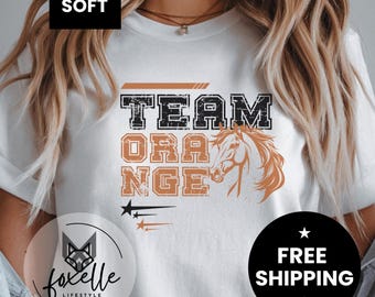 Team Orange, Chestnut Horse College Style Equestrian T-shirt: Gift for Horse Riders and Horse Lovers