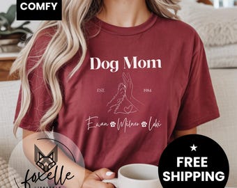 Comfort Colors® Personalized Dog Mom T-Shirt, Custom Dog Names & Date, Cute Pet Lover Gift, Dog Mom Gift Idea