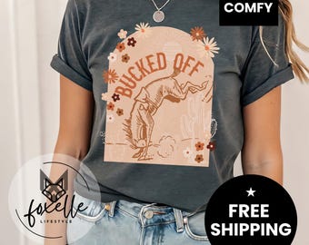 Rustic Bucking Bronco Comfort Colours T-Shirt: Western Rodeo Tee, Vintage Bucking Horse Graphic Tee