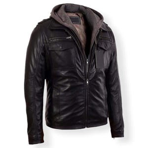 Men&#39;s handmade black leather jacket vintage black real lambskin fit motorcycle Mens black Biker jacket