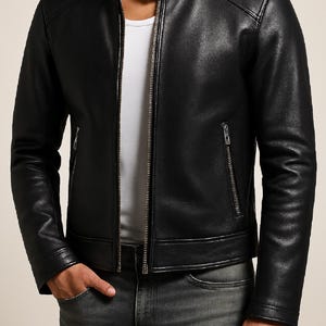 Modern Black Leather Jacket, Streetwear Casual Wear Unisex Black Leather Jacket, Rider Casual Style Unisex Black Leather Jacket