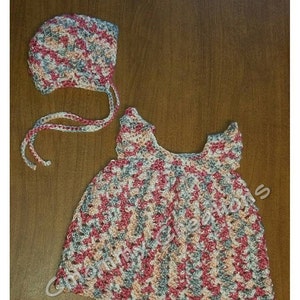 Infant Crochet Dress & Bonnet - Newborn 0-3 Months