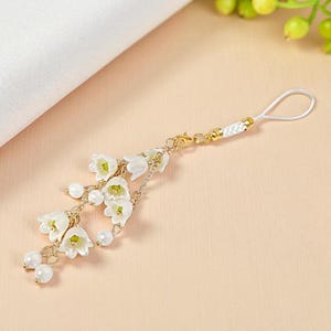 Lily of the Valley Flower Phone Charm, Perfect Flower Phone Strap, Cute Charm Accessory for Phones, Gorgeous Charms, White Strap, Gift Idea