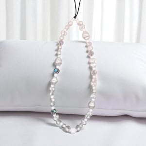 Pearl Phone Charm | Beaded Phone Strap | Beaded Custom Phone Charm with Beaded White Pearls | Perfect Gift for Her | Unique Phone Charms