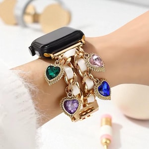 Custom Apple Watch Band | Gold Charm Watch Strap | Women&#39;s Apple Watch Strap Bracelet | Custom Watch Bands | Gemstone Charm Bracelet | Gift