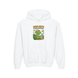 Dino-Mite Explorer Youth Hoodie, Cute Dinosaur Sweatshirt for Kids, Birthday Gift, Adventurous Apparel, Dinosaur Lover Clothing