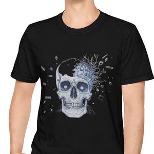 Camiseta con gráfico de calavera vanguardista, camiseta urbana, top casual unisex, disfraz de Halloween, ropa alternativa, regalo para él/ella