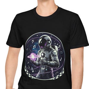 Astronaut Music T-Shirt | Unisex Graphic Tee, Space Lover Gift, Cosmic Shirt, Musician Apparel, Unique Space Tee