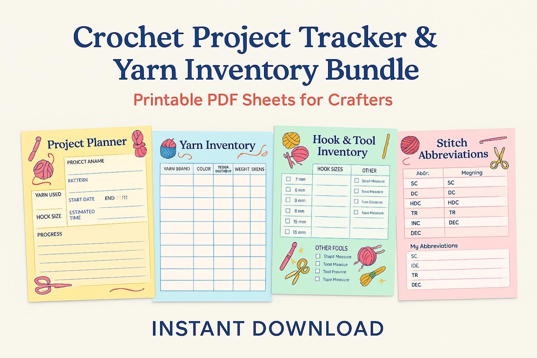 Yarn Inventory Crochet Project Tracker & Yarn Inventory Bundle – Printable PDF Sheets ...