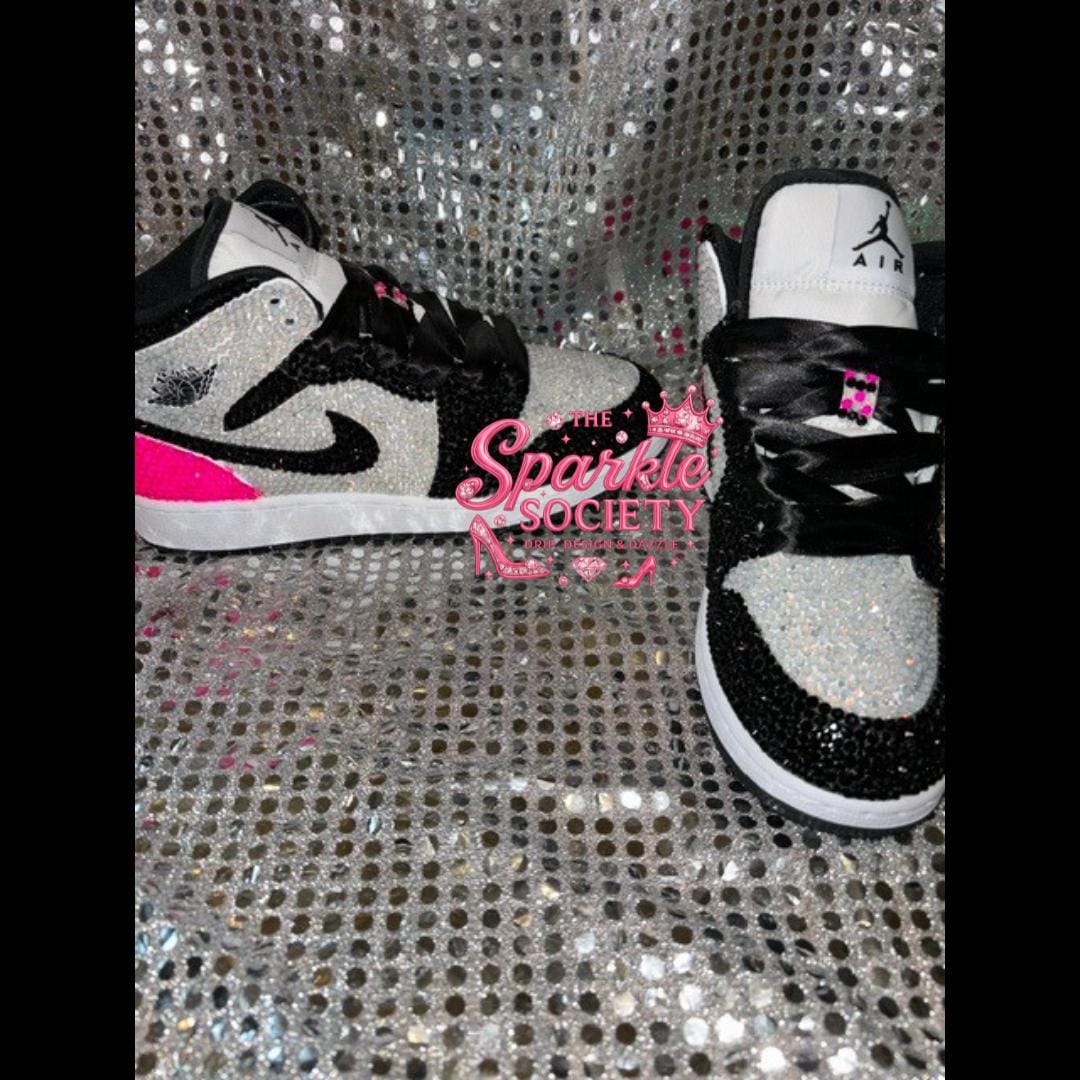 pink and black sparkle jordans
