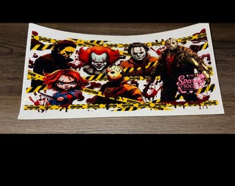 Vinilo para vaso UVDTF de película de terror de Halloween: calcomanía de vidrio Libbey de 16 oz